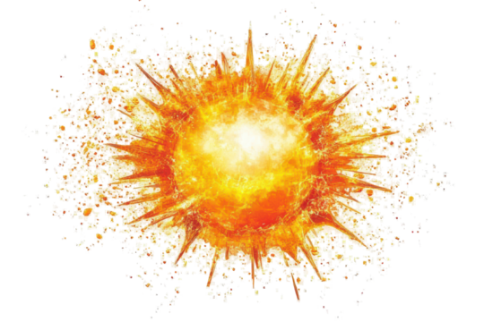 Brightly glowing sunburst with radiating light isolated on transparent background. Bright warm sun spikes effect isolated on white background.