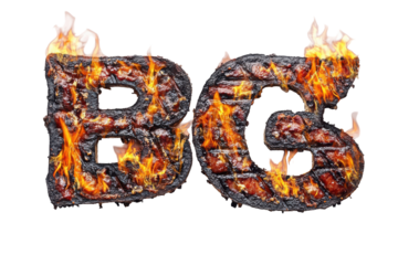 Burning letters b and g with flames isolated on transparent background. Burning BG letters isolated on white background.