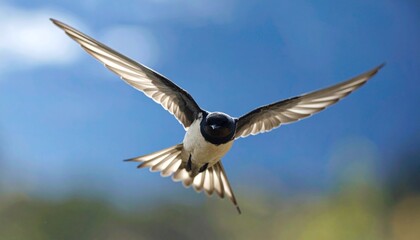 Swift Bird in Dynamic Flight on Blue Sky