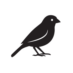 Silhouette of a small bird perched, isolated on white background, vector image