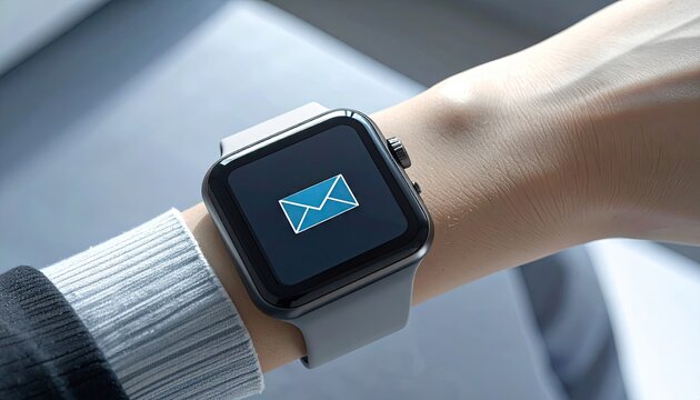 Person Interacting with Smartwatch Displaying Email Notification in Bright Light