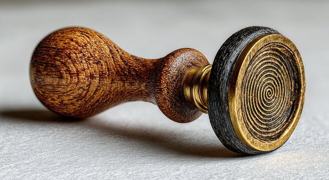 Antique wooden stamp, brass spiral
