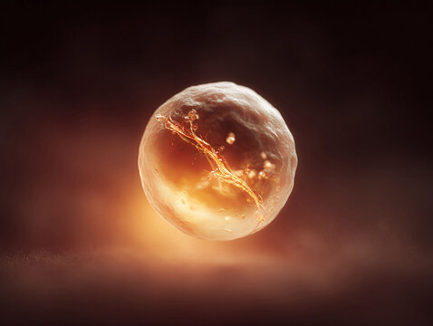 Abstract cellular sphere with internal filaments, glowing in a warm, inviting light. Evokes science, technology, life, and growth. Perfect for illustrating research or innovative concepts.