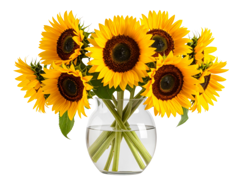Minimal Line Art Sunflower Drawing, Modern Outline Style, Isolated on Transparent Background