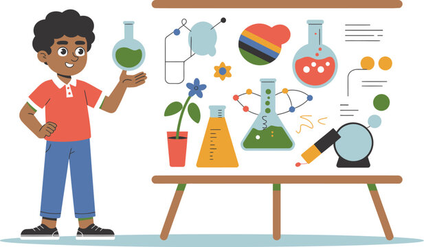 Young scientist presenting chemistry experiments