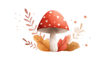 Autumnal mushroom surrounded by leaves