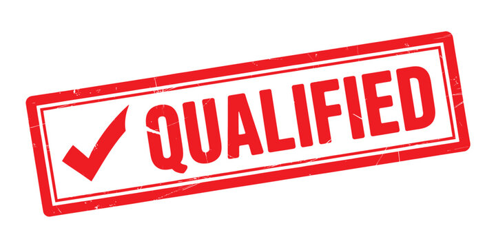 Red stamp with a checkmark and the word qualified