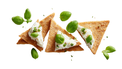 Crispy triangles topped with creamy cheese and fresh herbs