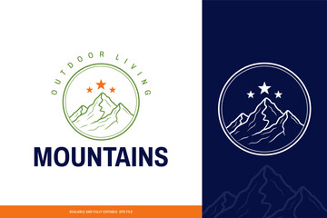 Abstract Jagged Summit and Stars Line Art Design for Modern Branding, Circular Nature Logo