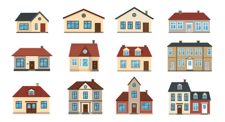 Fototapeta premium Collection of diverse residential houses featuring various architectural styles and designs for property portfolios