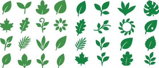 Flat Leaf Icon Set Nature Plant Foliage Botanical Collection © MORIUM JANNAT