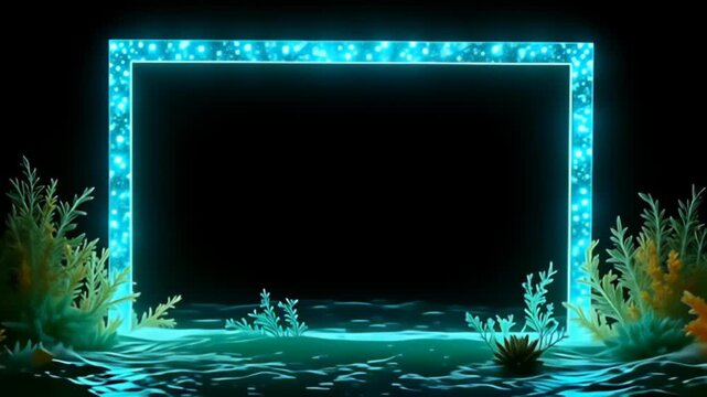 Visualize a Bioluminescent Border Frame glowing like deep sea life, surrounded by a tranquil cascade of amber and soft green light that ebbs and flows like a gentle current, crafting a