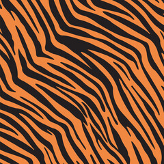 Tiger Seamless Pattern. Black and Orange. Animal Background. Vector Template For Fabric, Textile, Wallpaper, Wrapping Paper