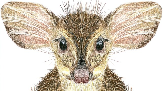 Close-up illustration of a mouse-deer with large, pointed ears