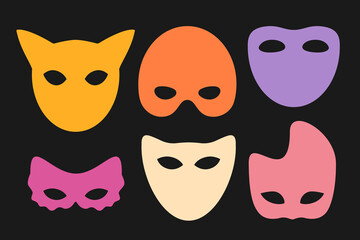 Colorful eye mask icon set. Different masks silhouette vector collection for Halloween