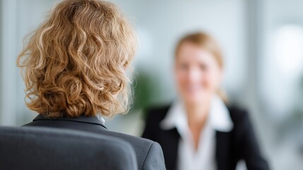 Businesswoman talking with female colleague during job interview