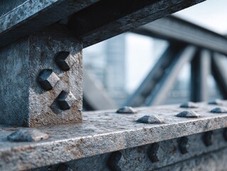 Close-up of weathered metal bridge support