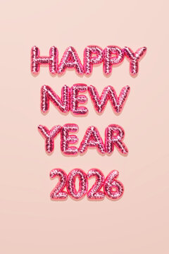 Pink glitter balloon typography greeting for New Year 2026 celebration