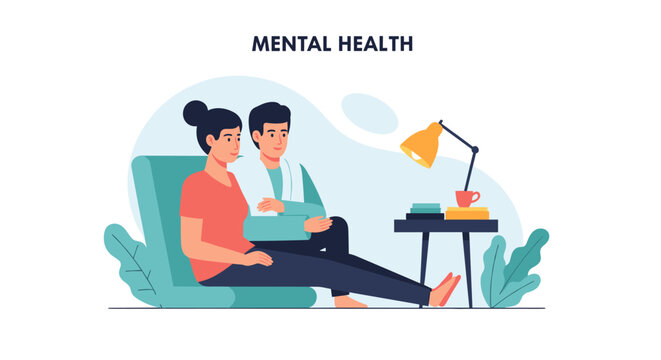 A Depiction Of Mental Health Support, The Illustration Shows A Therapist Comforting A Patient, Highlighting The Importance Of Seeking Professional Mental Healthcare, Promoting Well Being - Powered by Adobe