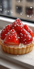 Strawberry tart on a windowsill