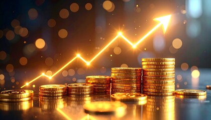 Stacks of Gold Coins with Rising Arrow Graph Showing Financial Growth