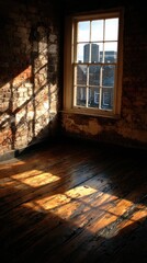 Sunlight streams into a sun-drenched room with a city view