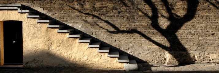 Exterior stone steps with a dark tree shadow