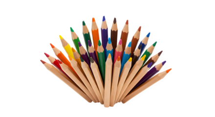 Assorted colored pencils radiate on black. Back to school, learning concept, educational, art projects.