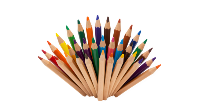 Assorted colored pencils radiate on black. Back to school, learning concept, educational, art projects.