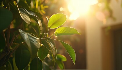 Sunlit Green Leaves Basking In Golden Hour Light