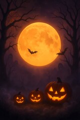 halloween background with pumpkin and bats