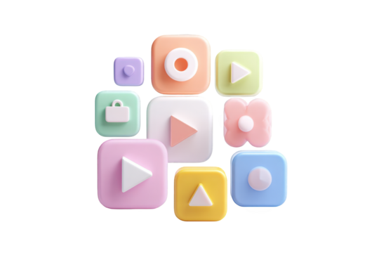 Colorful 3D icons clustered