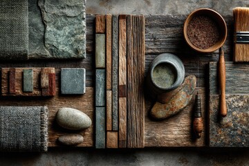A rustic display of materials