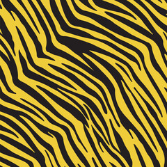 Tiger Seamless Pattern. Black and Yellow. Animal Background. Vector Template For Fabric, Textile, Wallpaper, Wrapping Paper