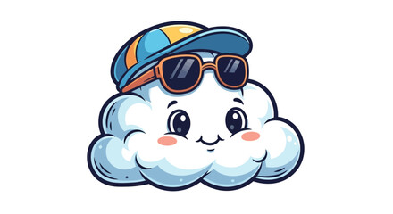 Naklejka premium Friendly cloud mascot whimsical storybook cartoon on white background.