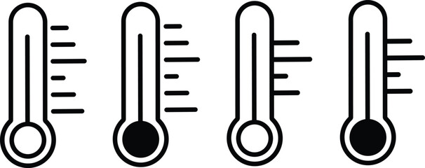 Thermometer icon set. Thermometer icons, Cold and hot icon symbol, High and low temperature signature, graphic, illustration.