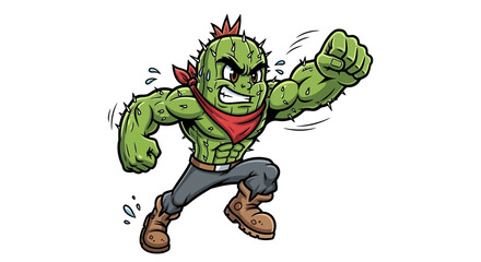 Obraz premium Resilient cactus mascot dynamic action comic cartoon.