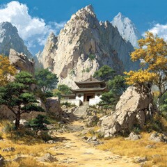 Mountain path leads to temple