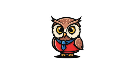 Obraz premium Wise owl mascot bold minimalist cartoon on white background.