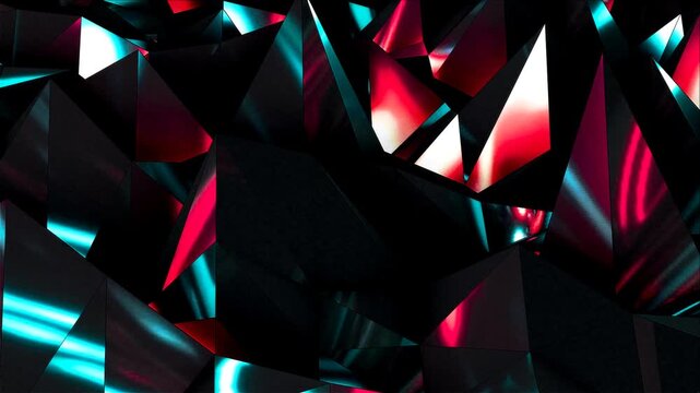 abstract background with colorful lines. Abstract background with polygonal surface from concrete or plastic and metallic lines and spheres as net. Animation of seamless loop.	