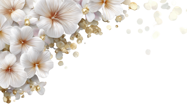 Delicate white flowers and pearls on a black background