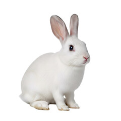 Obraz premium Adorable white rabbit is sitting isolated on transparent background in the studio