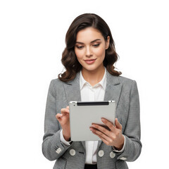 Naklejka premium Businesswoman using a tablet computer isolated on transparent background