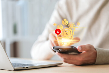 Businessman using  Smartphone with online shopping concept , marketplace website with virtual interface  online Shopping .