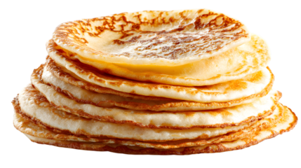 Golden stack of delicious pancakes ready for breakfast syrup and toppings, perfect brunch item  isolated on white background