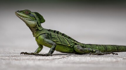 Naklejka premium Green Lizard Posing on Ground in Natural Outdoor Environment