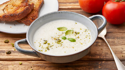 White tomato foam soup