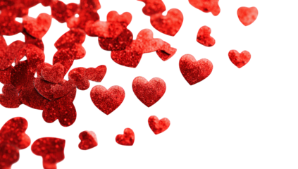 Red hearts confetti on black background