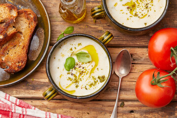 White tomato foam soup