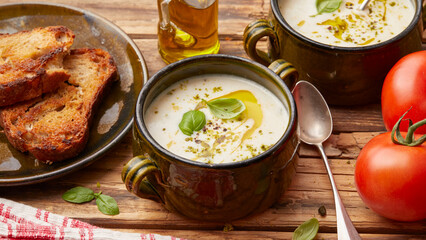 White tomato foam soup